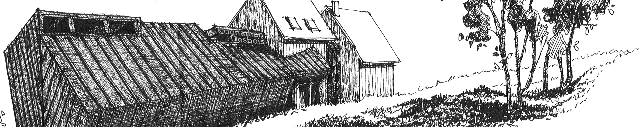Croquis et esquisses d’architecture, dessinés au trait.