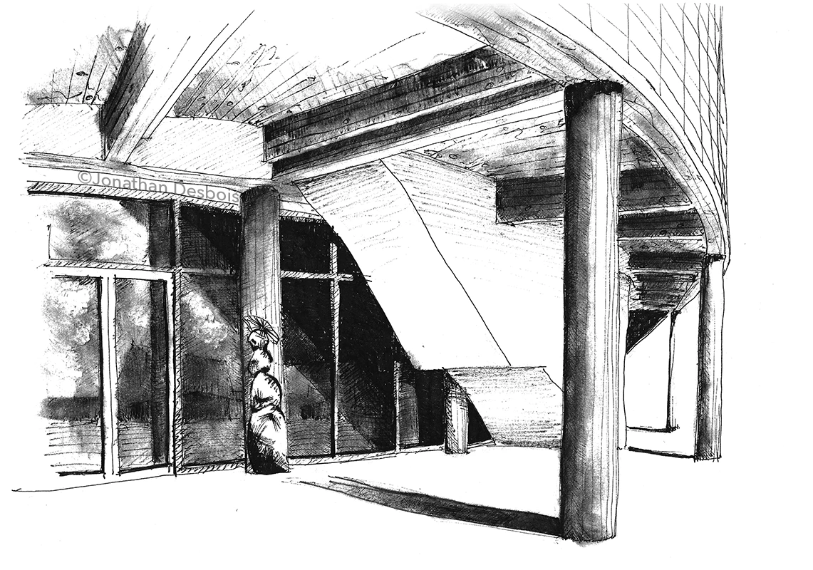 Croquis et esquisses d’architecture, dessinés au trait.