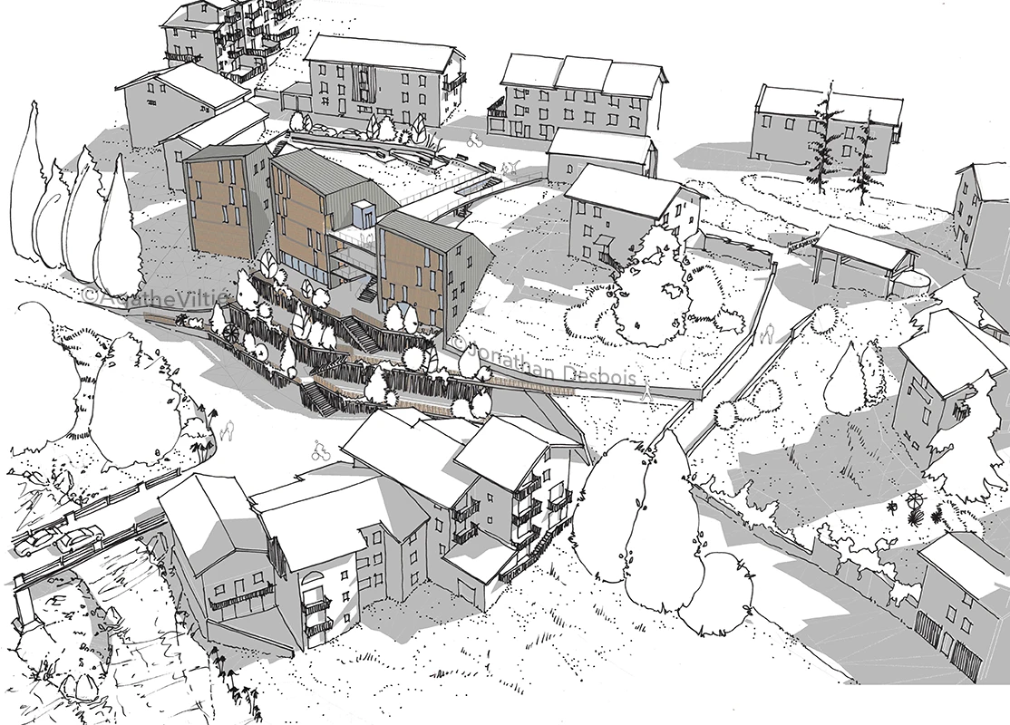 Perspectives d’étude pré-opérationnelle réalisées pour un projet de logements et de stationnements en Maurienne.