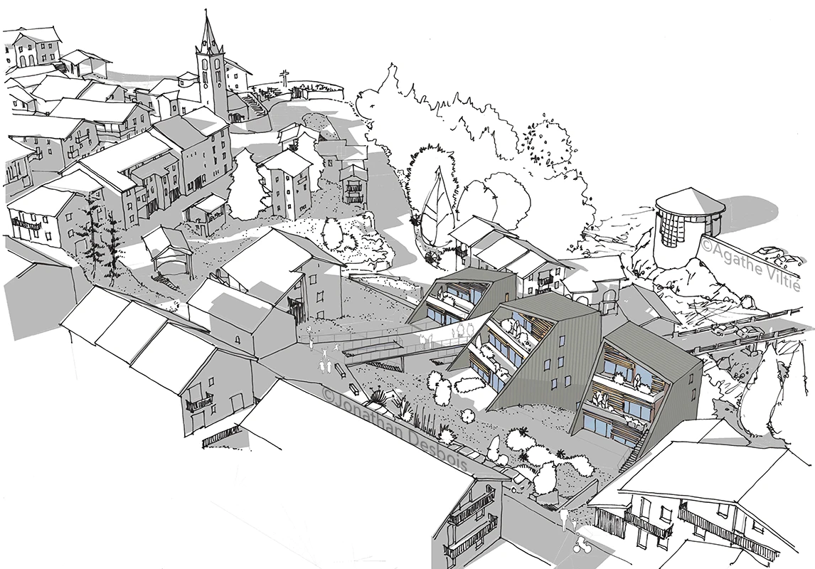 Perspectives d’étude pré-opérationnelle réalisées pour un projet de logements et de stationnements en Maurienne.