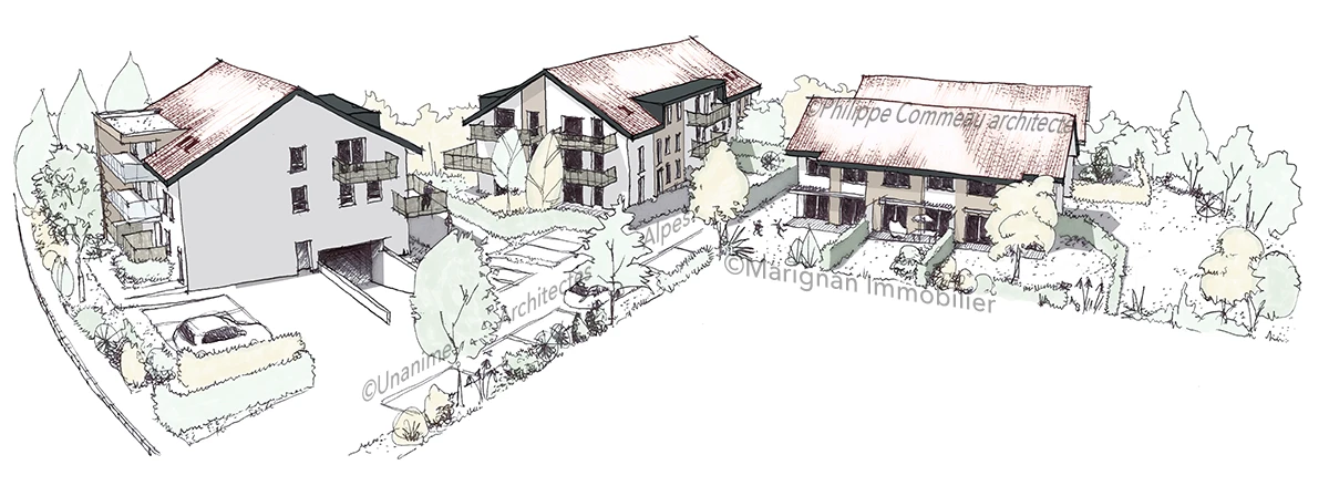 Perspectives d’étude ou de vente pour un projet de logements collectifs et intermédiaires à Annecy.