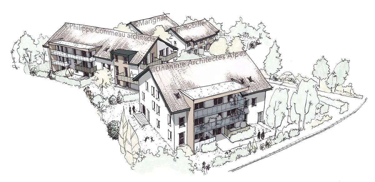 Perspectives d’étude ou de vente pour un projet de logements collectifs et intermédiaires à Annecy.