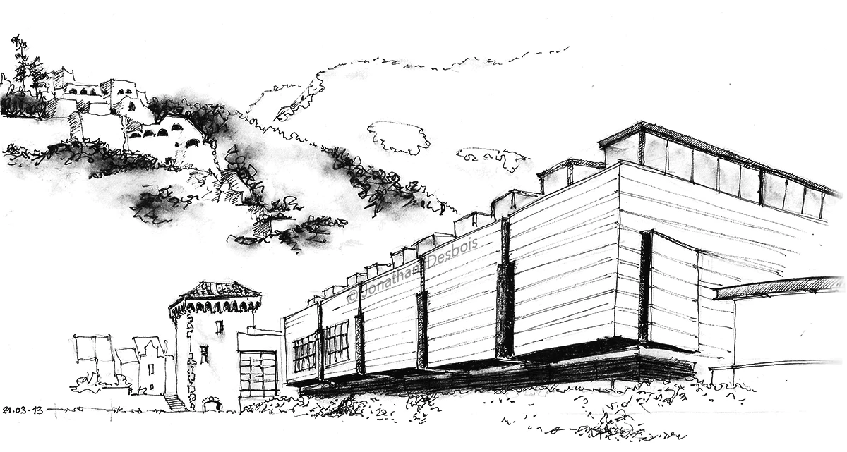 Croquis et esquisses d’architecture, dessinés au trait.