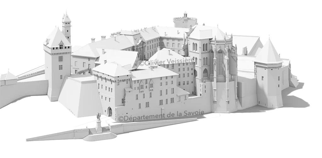 Maquette numérique du château dans son état actuel, pour la construction des futures esquisses de restitution historique.