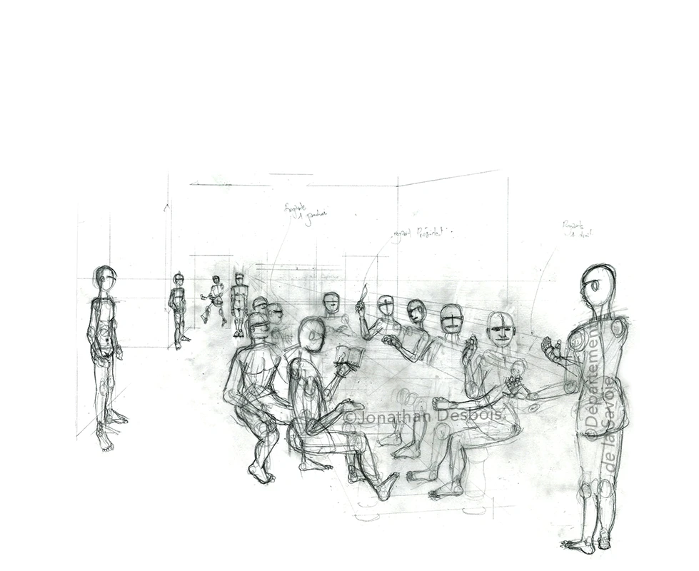 Esquisse préparatoire pour les personnages de la Chambre des Comptes au château des Ducs de Savoie.