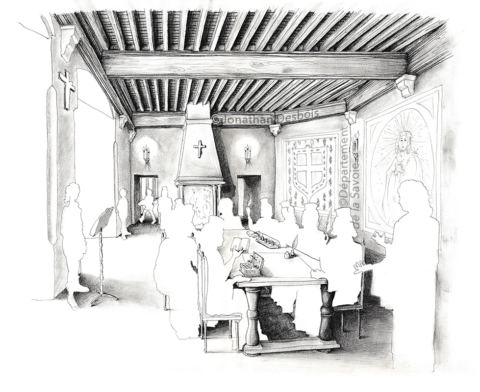 Construction des ombres pour l'illustration de la Chambre des Comptes.
