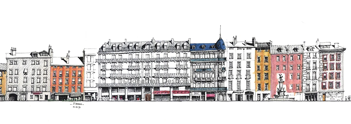 Relevé des façades patrimoniales de la rue Notre-Dame, à Grenoble.