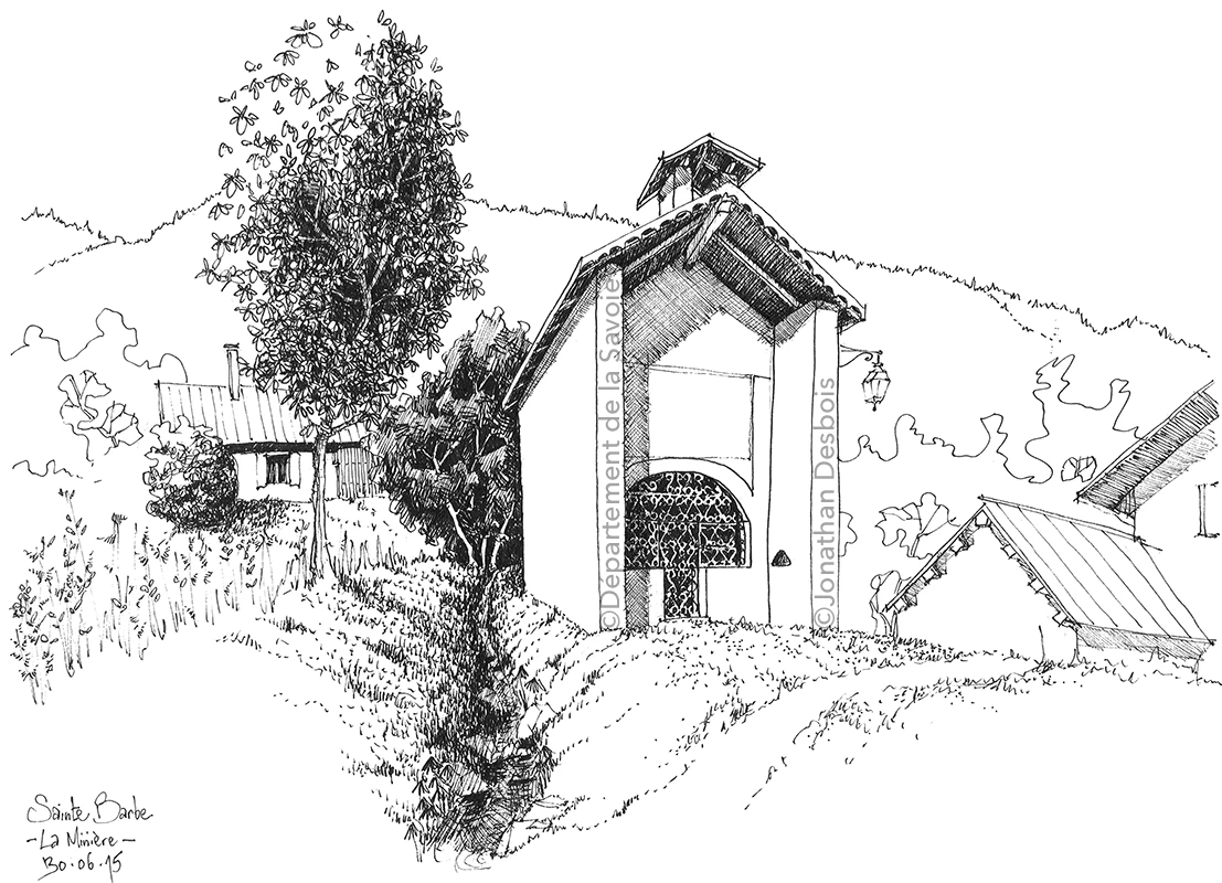 Dessins de sites patrimoniaux liés au passé industriel minier, en Savoie.