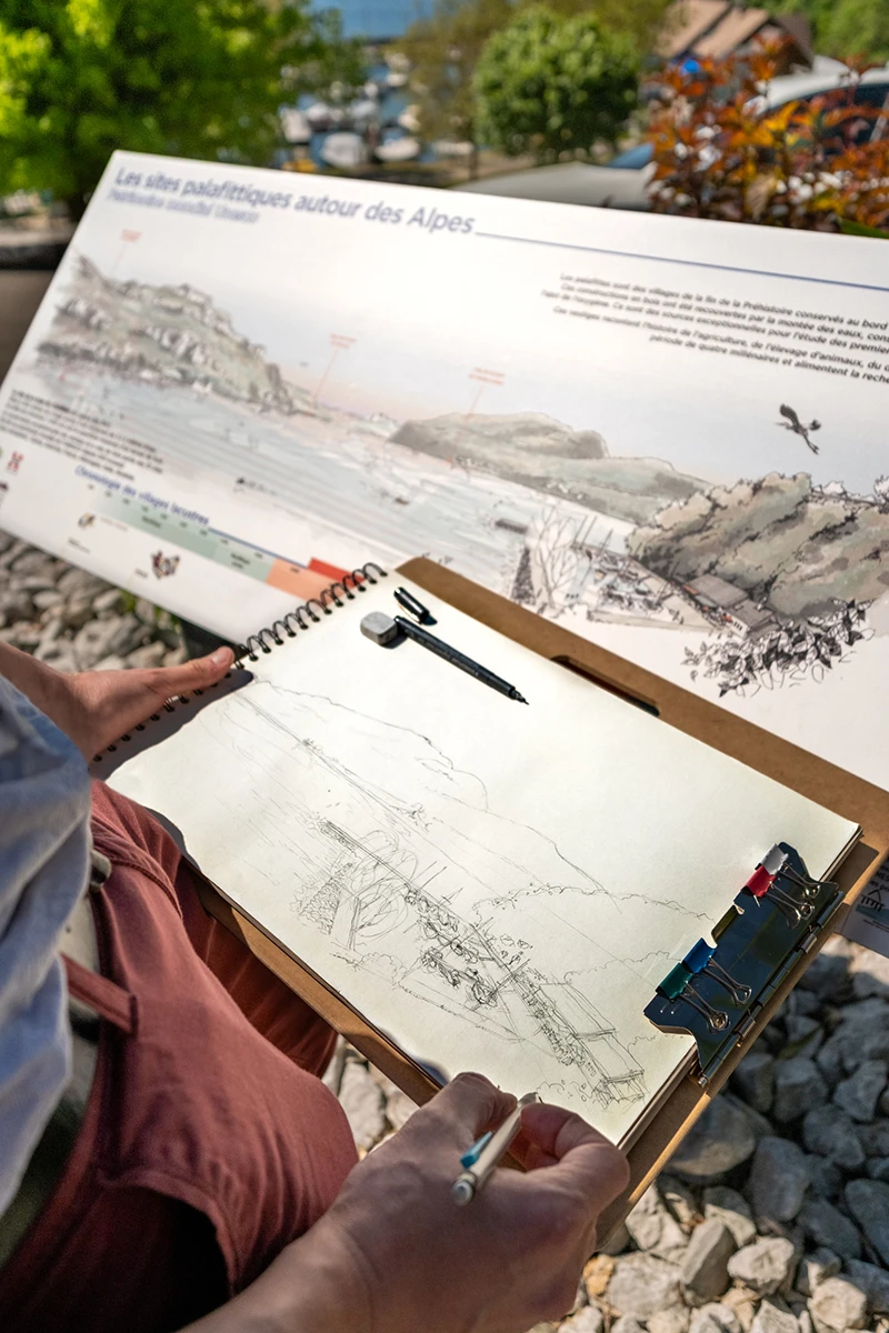 Esquisse pour le panorama de la Baie de Châtillon, à Chindrieux, en Savoie.