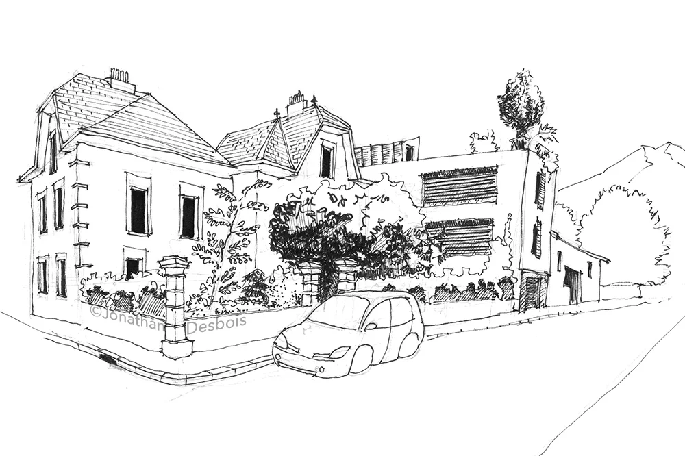jonathan-desbois-illustration-paysage-urbain-4a-02 Promenade architecturale et urbaine séquencée en croquis dessinés dans la rue, à Grenoble.