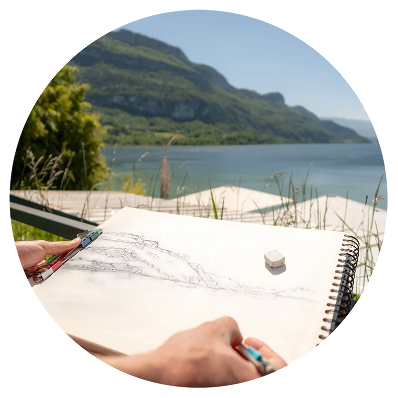 Esquisse pour le panorama de la Baie de Châtillon, à Chindrieux, en Savoie.